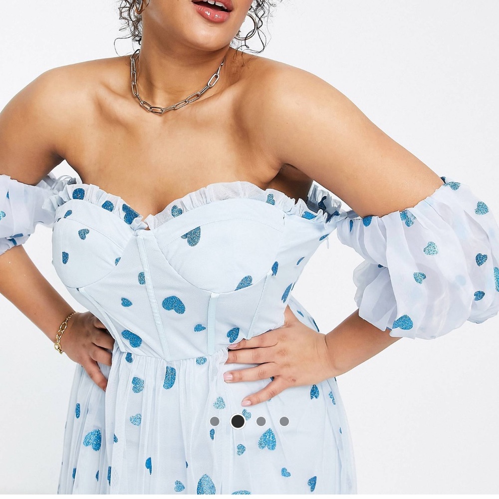 NWT - Asos Curve Lace and Beads Blue Heart Tulle Dress - Size UK 26 (US 22) - Picture 3 of 11